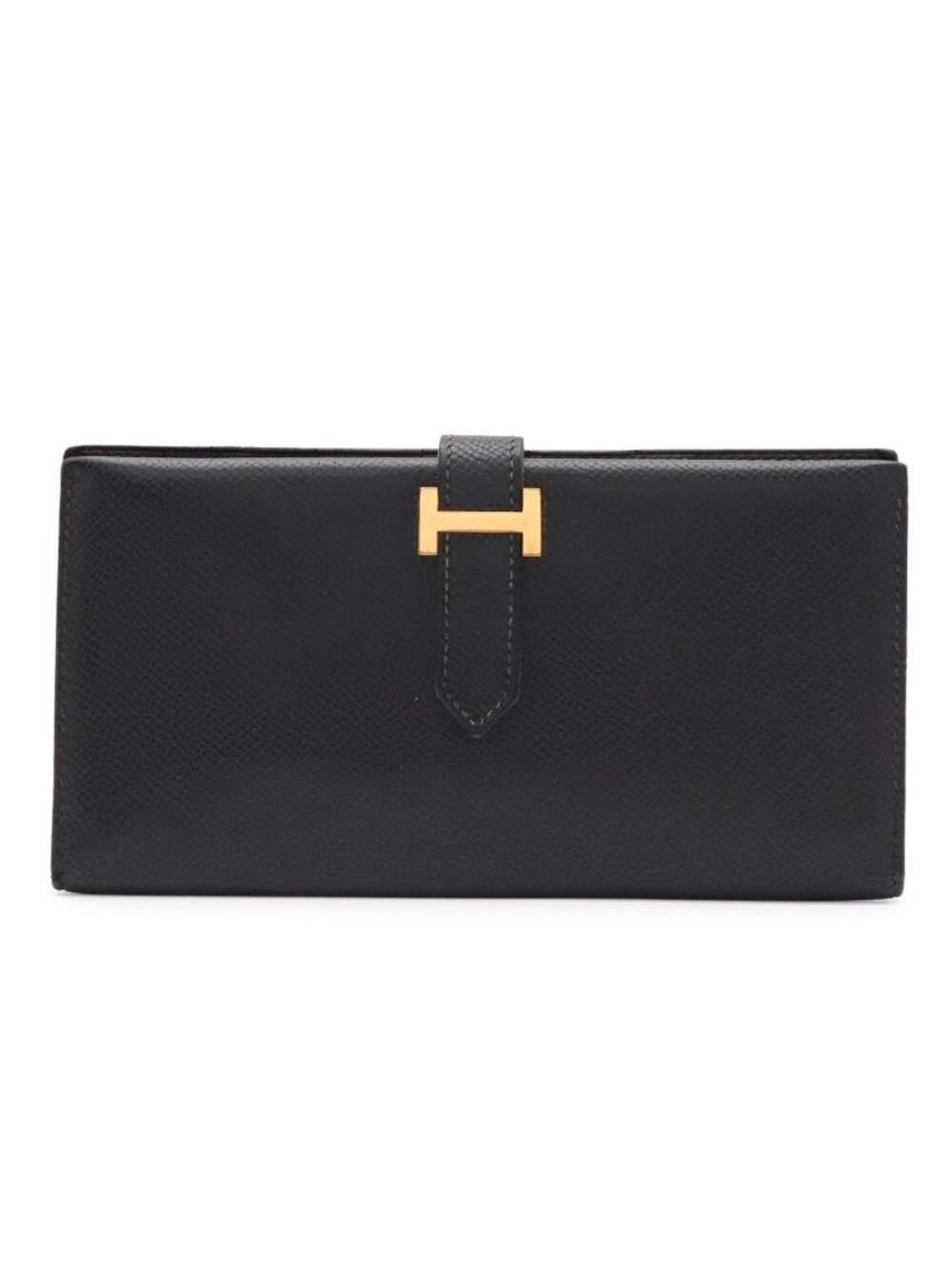 Hermes Bearn Classic Wallet Bifold Courchevel Leather Black Gold